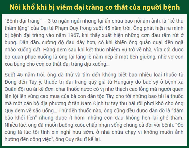 (Báo vov.vn đưa tin) Chia sẻ của một bệnh nhân đã bị bệnh đại tràng co thắt 45 năm trời